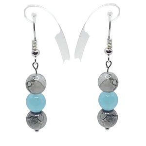 Teal Blue with Black and Gray Marble Accent -  Medium Length Drop Earrings